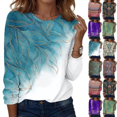 Lange mouwen shirts voor vrouwen schattige print grafische T-shirts blouses casual plus size basic tops trui