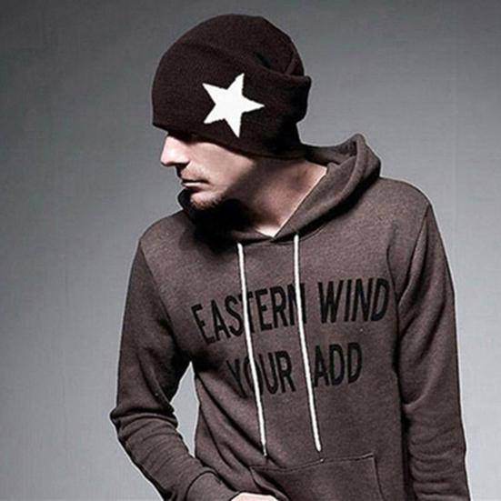 Čepice se vzorem hvězdy z teplé vlněné příze, unisex módní pletená čepice na zimu