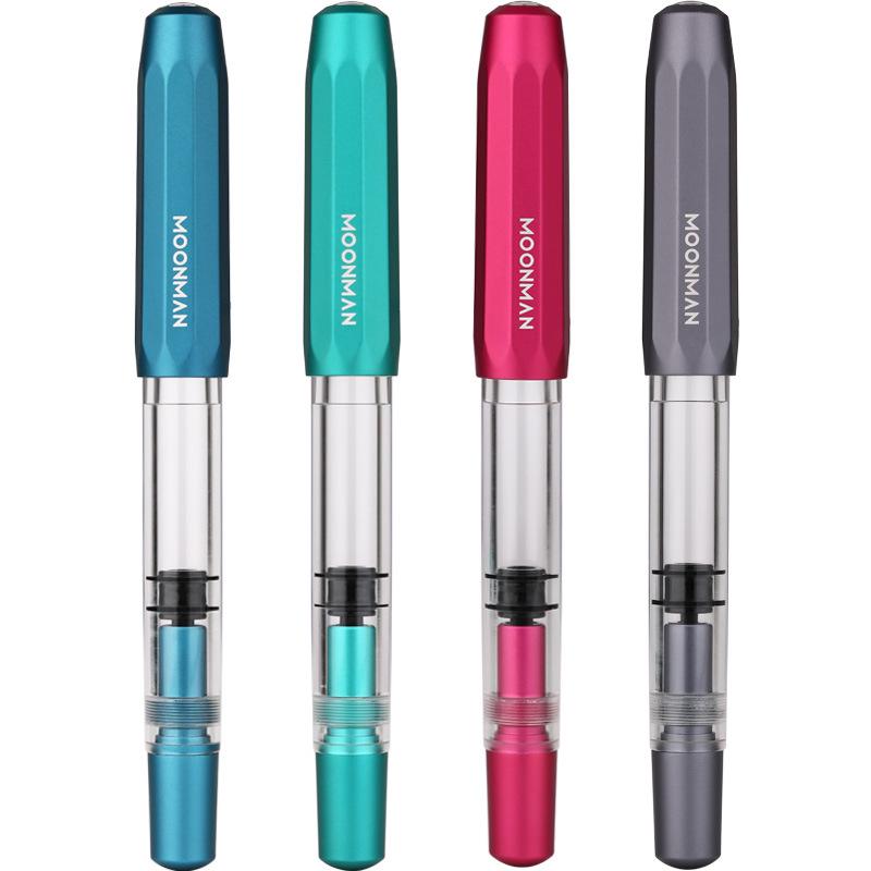 MOONMAN T1 Handmade Resin Fountain Pen, Large Capacity Piston Filler, Fine Nib with Aluminum Alloy Barrel
