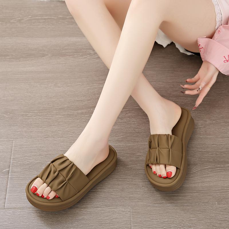 Sandales à enfiler CRLAYDK tendance pour femmes, basiques, à plateforme, à bout ouvert, pantoufles de plage pour tenue décontractée ou habillée, pliables, chaussures d'intérieur et d'extérieur