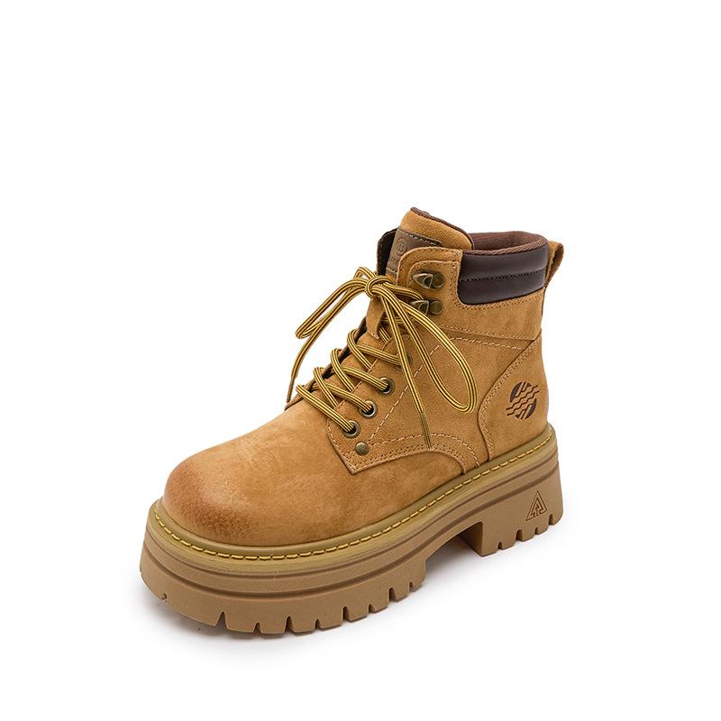 Spring new thick-soled heightening Martin boots women's outdoor sports and leisure short boots versatile small big yellow boots