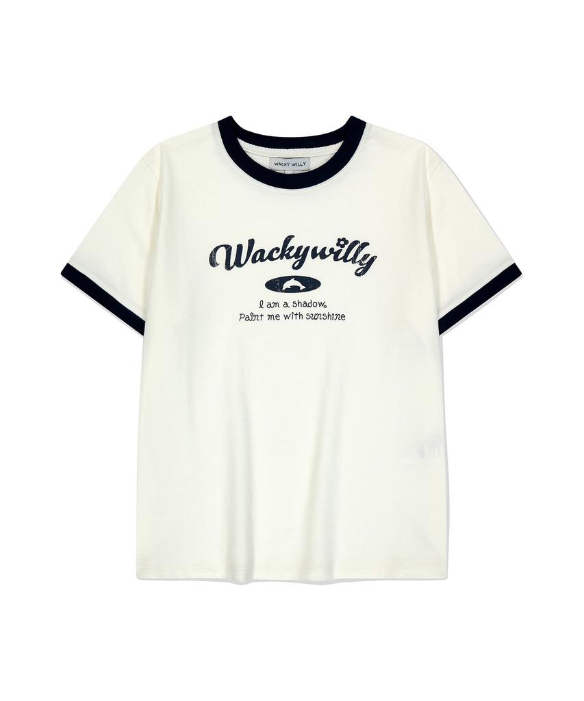 WACKY WILLY Women'S Print Ringer Short Sleeve T-Shirt Ivory