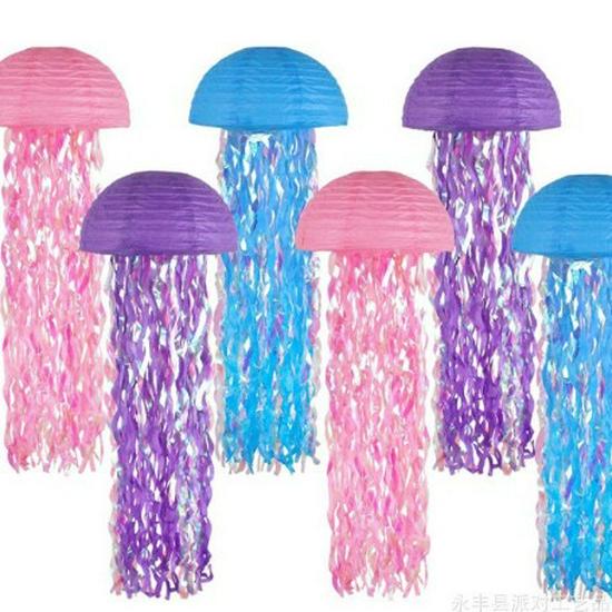 Colorful Jellyfish Paper Lanterns for Underwater Mermaid Birthday Party Decor