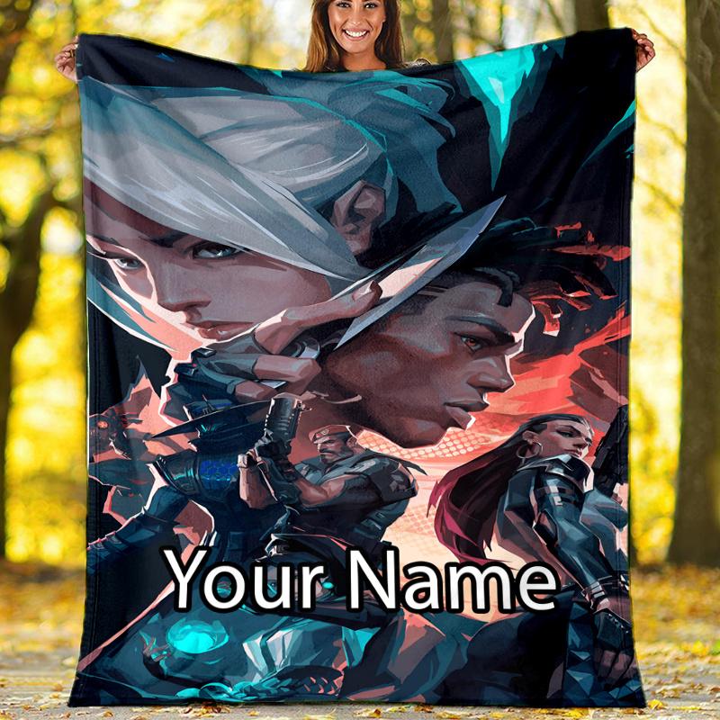 Custom Name Valorant Theme Printed Blanket - Perfect for Couch, Bed, Travel & Outdoor Use | Machine Washable, Cozy & Durable.