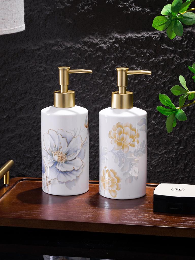 Ceramic Floral Soap Dispenser Golden Pump Lotion Bottle Bathroom Accessories Shampoo Shower Refill Bottle Bathroom Accessories