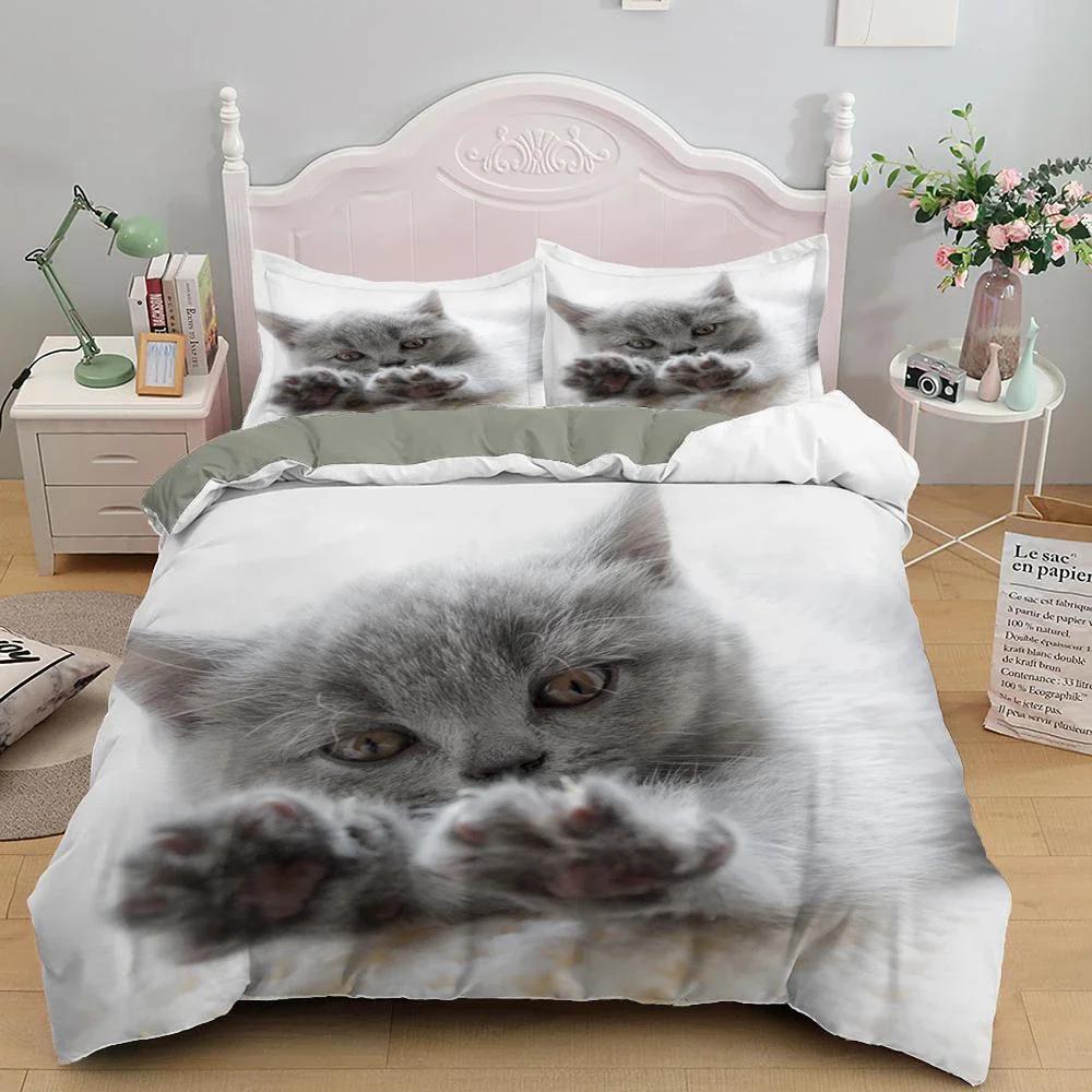 Cat Lovely Animal Kitten Comfortable Duvet Quilt Cover Pillowcase Bedding Set Children Bedroom Decoration Home Textile