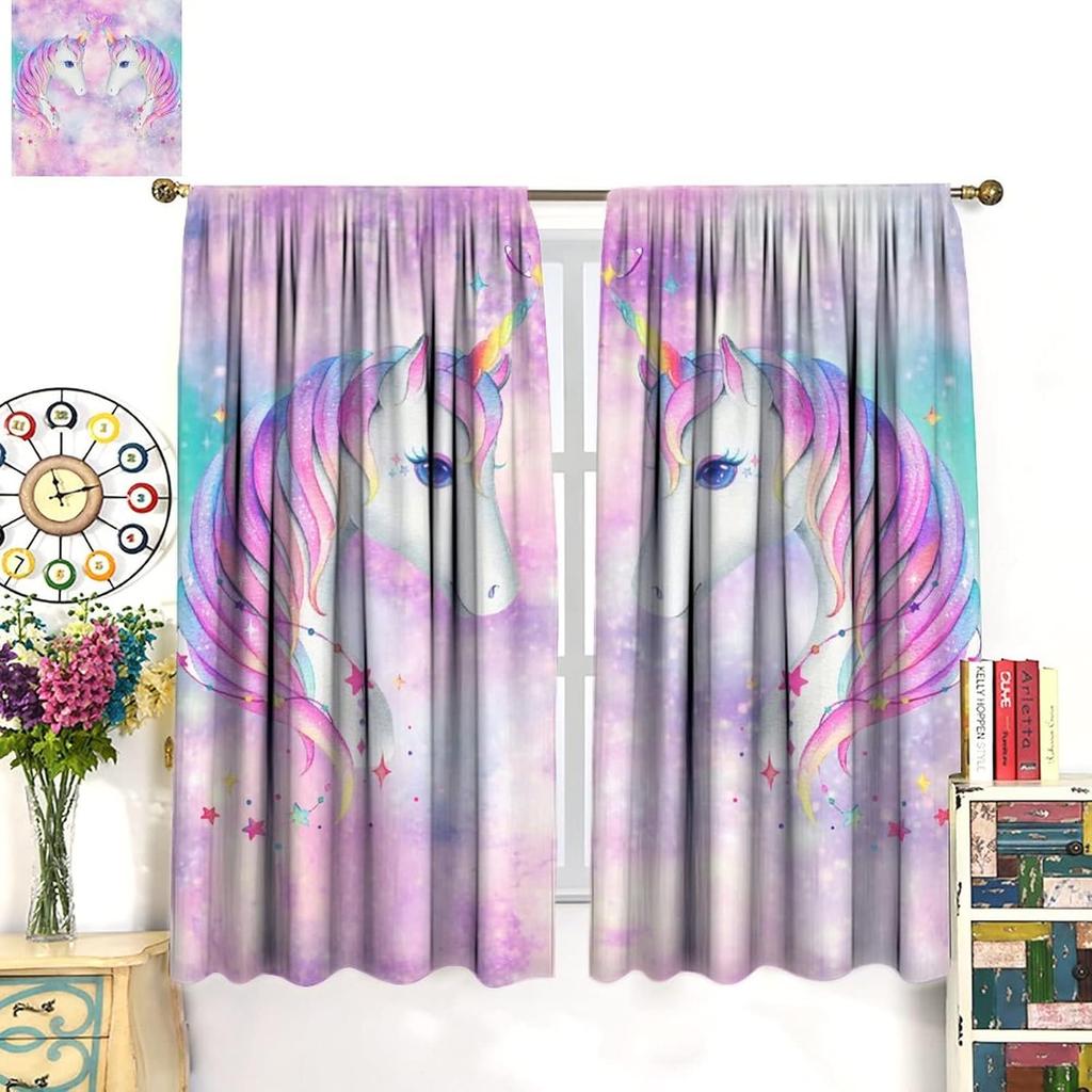 Rainbow Unicorn Bedroom Curtains Purple Pink Dream Universe Starry Sky Kids Living Room Window Treatments Made Of Polyester Treatment