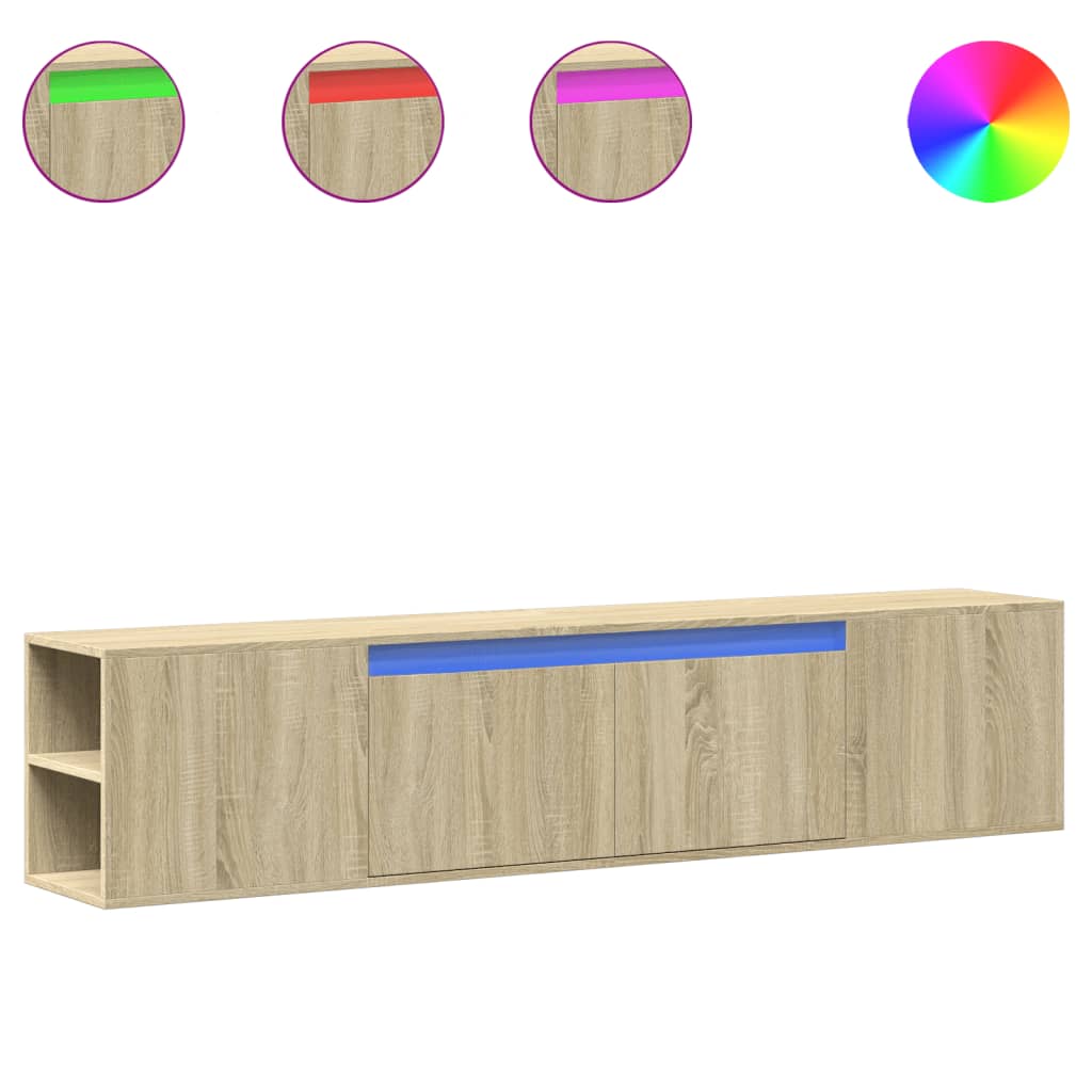 Vidaxl Ścienna Szafka Pod Tv, Z Led, Dąb Sonoma, 180X31X39,5 Cm