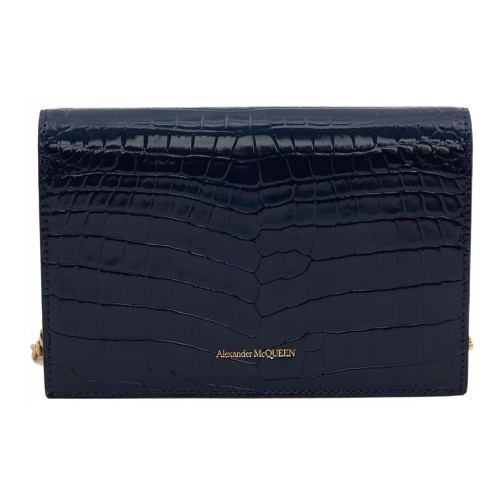 New Alexander McQueen Crocodile Embossed Calfskin Shoulder Bag Small Size Women's Navy 613088-1HB0G-4013
