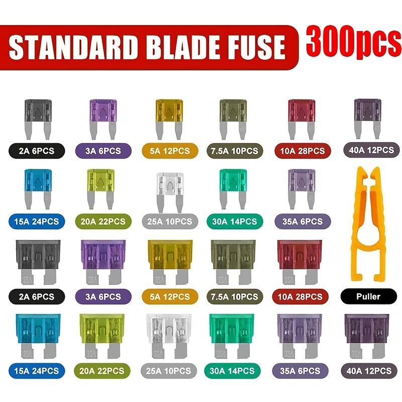 300Pcs Car Fuse Assortment Kit 150 Blade Standard Auto Fuse and 150 Mini Car Fuse with Fuse Puller for RV Camper Boat Truck