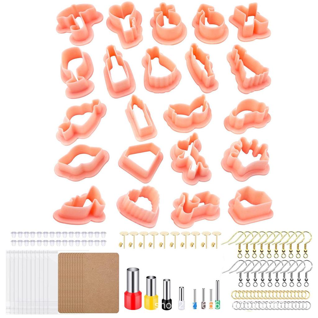140-Piece Polymer Clay Earring DIY Set with Cutters, Molds, Hooks, Paper Cards, and Ear Studs