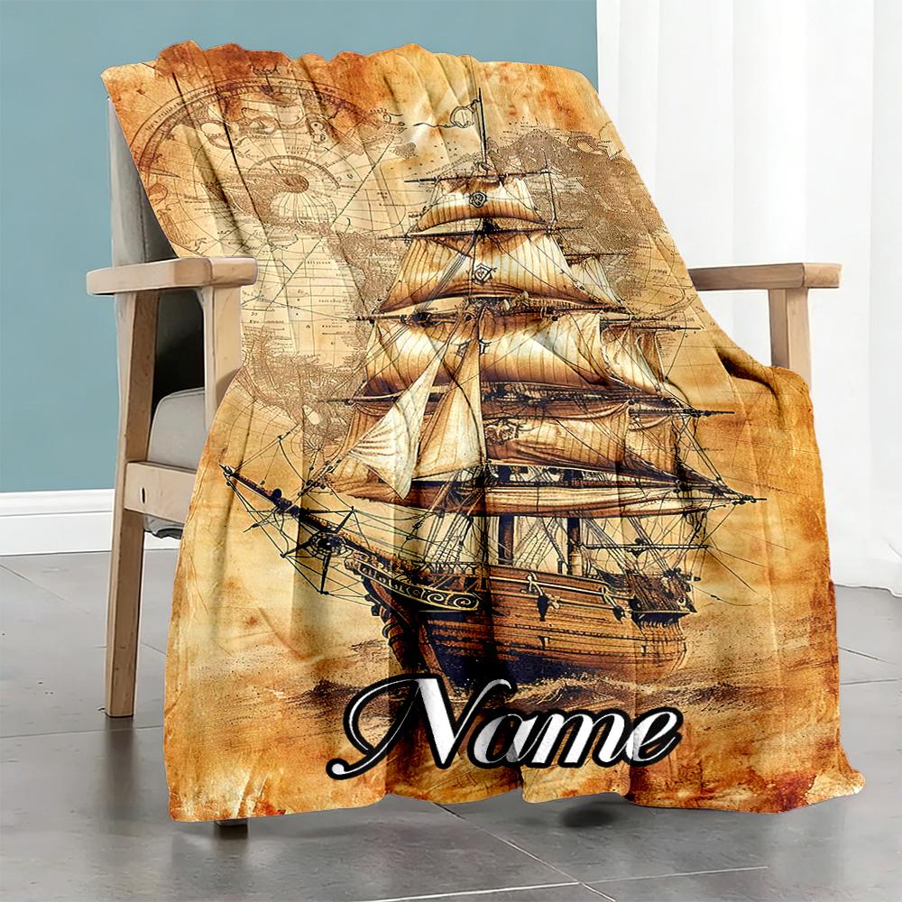 Sailboat Personalized Name Blanket Gift Customizable Blanket Ultra-Soft Versatile for Sofa Home Decor Couch Office All-Season Use