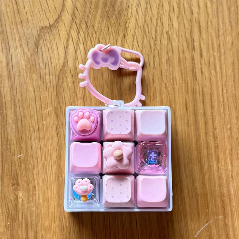 Cute Mechanical Keycap Fidget Toy 9 Keys Mini Keychain Portable Stress Relief Gift for Teens Boys Girls