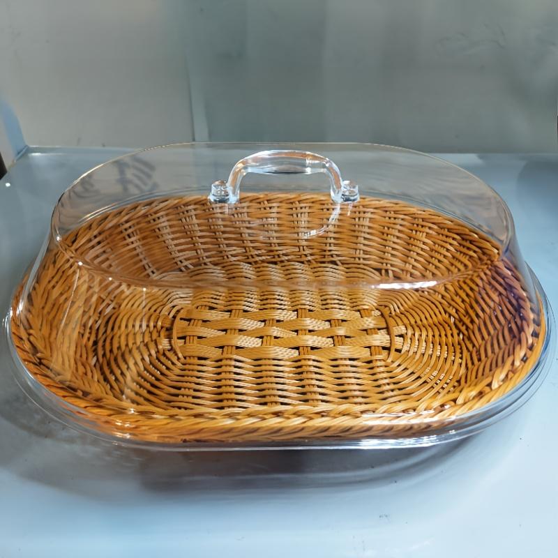 Современная ротанговая хлебная корзина с акриловой купольной крышкой, многофункциональный плетеный сервировочный поднос, прочный и моющийся, для десертов, фруктов, пикников 1pc