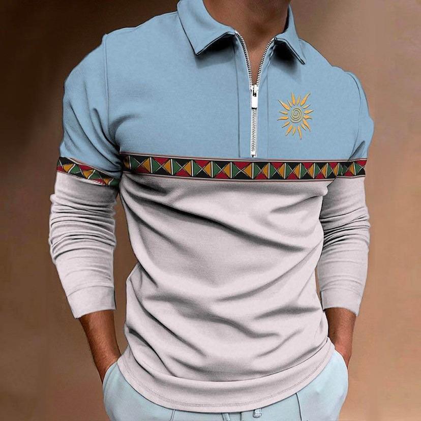 Christmas-themed long sleeve zip polo, stylish holiday casual top
