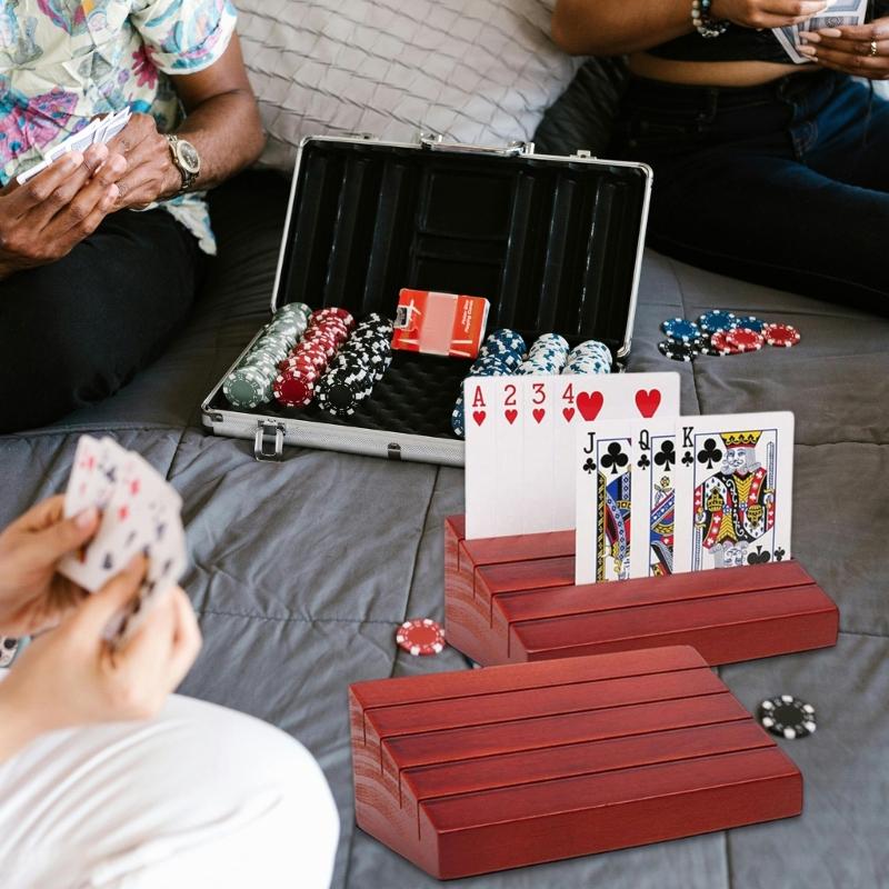 Wood Playing Card Holder Board Game Poker Seats Playing Card Holder Deck Stand Tray Rack for Organizing Cards Enduring