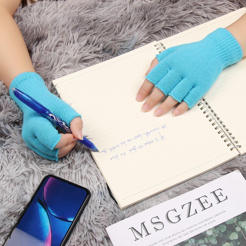 Femmes Hommes Couleur Bonbon Garder Doigt Chaud Épais Chaud Court Tricoté Gants Mitaines Demi-Doigt