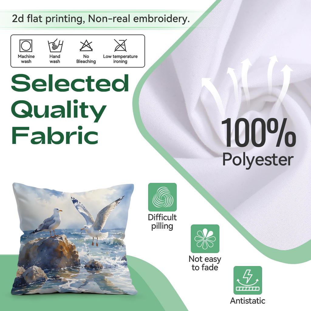 1pcs Watercolor Seagull Coast Cushions Pillowcase Polyester Cushion Cover Throw Pillow Pillowcover Home Car Sofa Decor