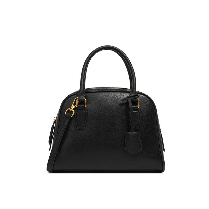 New Model Top-layer Cowhide Minimalist Boston Bowling Bag, High-end Genuine Leather Women's Bag, Large-capacity Handbag, Pillow Bag