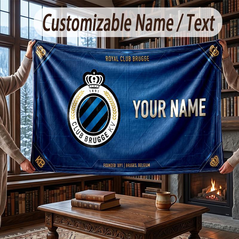 Custom Name Flannel Throw Blanket Club Brugge FC Pattern Warm Home Decoration