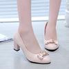 New work single shoes women's casual fashion round head soft leather Korean version medium and high heel leather shoes women's patent leather