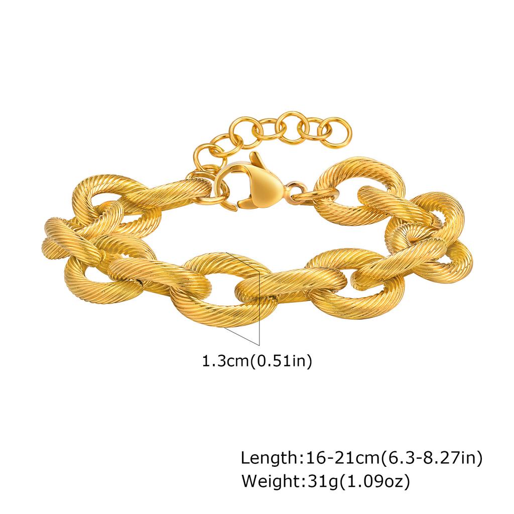 Fashion Personality Stainless Steel Embossed Round Cross Chain Thick Gold Bracelet Women'S Accessories Jewelry 2368