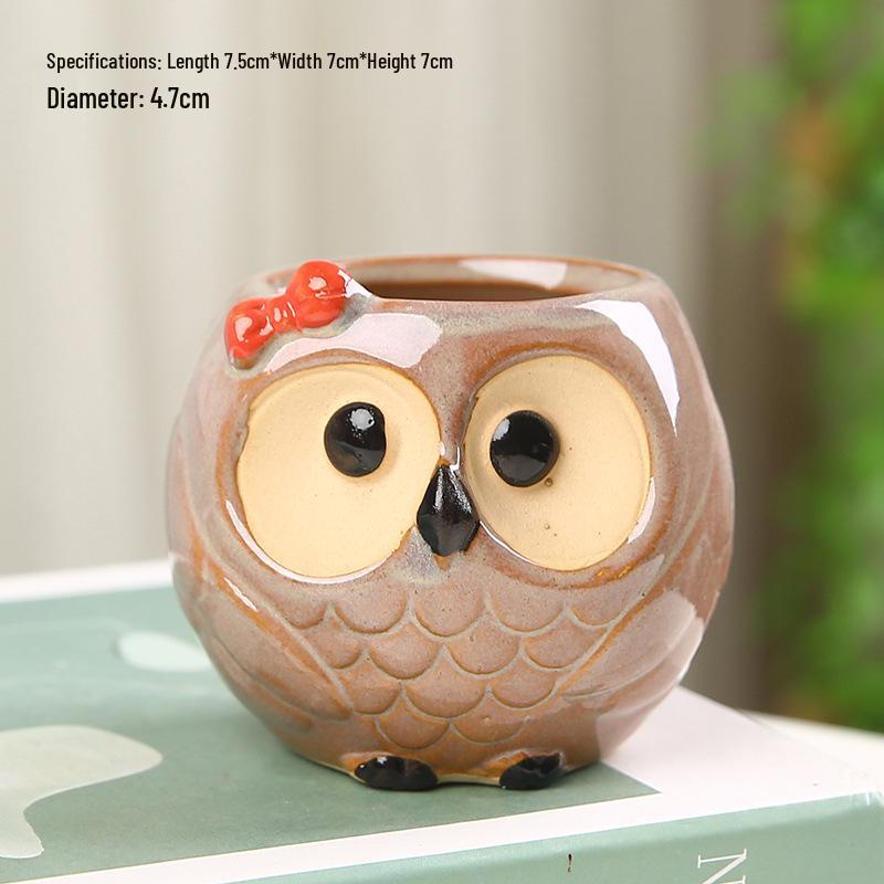 Cute Owl Ceramic Planter for Succulents: Flower/Bonsai Thumb Pot Ornament