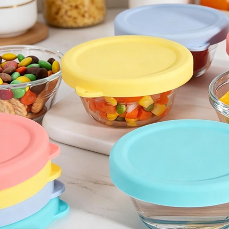 Multipurpose Silicone Jar Lid 4Pcs Set Airtight Glass Dessert Custard Cup Covers For Food Preservations And Organization
