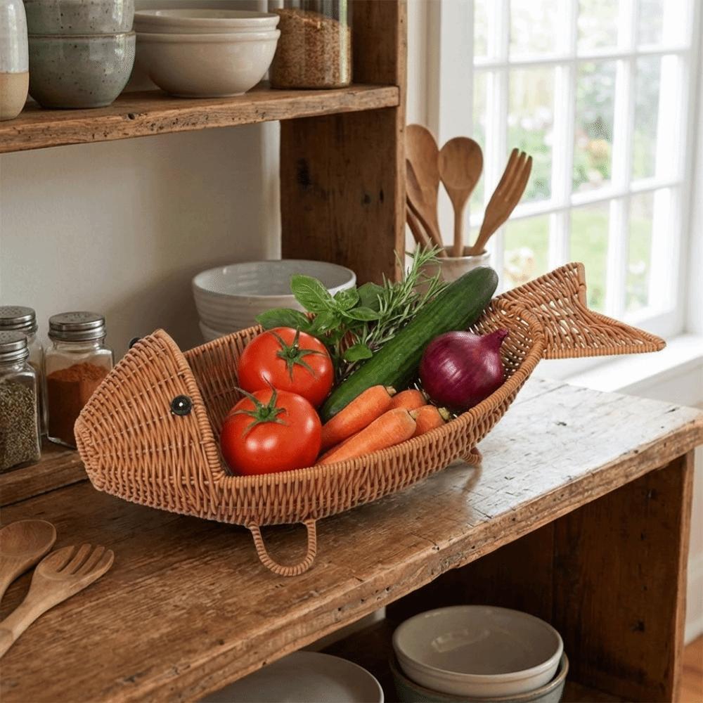 Plastic Snack Fruit Plate Fish Shape Woven Storage Basket Durable Bread Basket  Dining Table