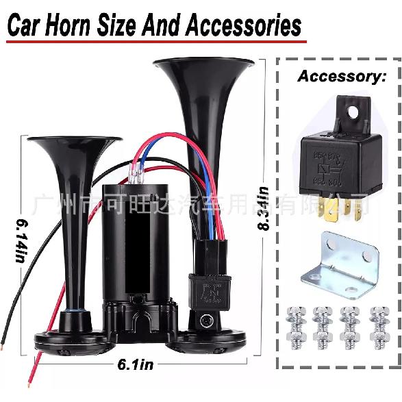 Durable 600DB Black Electric Horn Durable Tube Metal One-piece Electric Pump Horn with Relay Car Horn