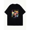 Black Oversized T Shirt With Colorful Floral Print And All For Love Text For Casual Wear