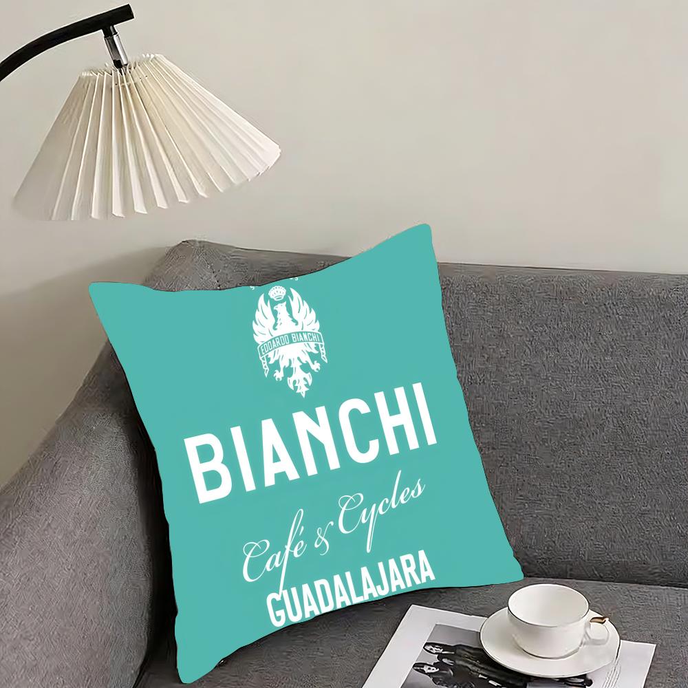 Luxury B-Bianchi Logo Cushion Cover Elegant Comfort Pillowcase Sofa Bed Double-Sided Printed Invisible Zipper Home Decor