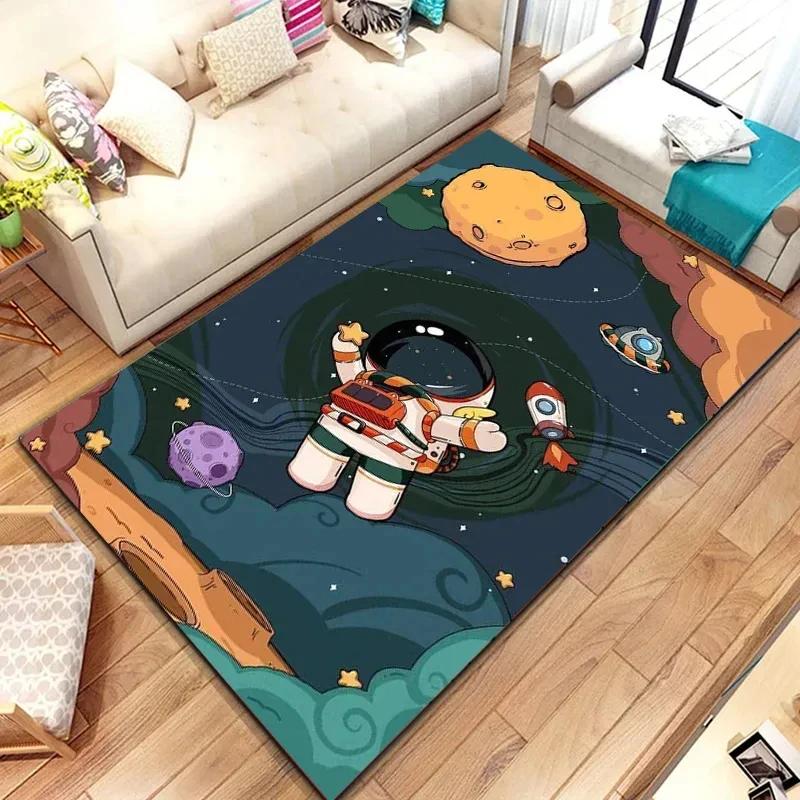 Kreskówkowy Astronaut Kosmiczny Dywan Planeta Kosmonauta Podróż w Kosmosie Nadruk Dywanik dla Chłopca Dziewczynki Sypialnia Salon Wewnątrz Mała Mata Podłogowa