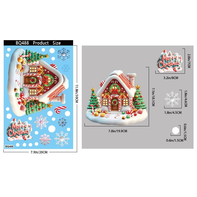 Christmas Glass Stickers Gingerbread Man Snowman Snowflake Decorative Stickers Christmas Party Decoration Santa Claus Electrostatic Stickers