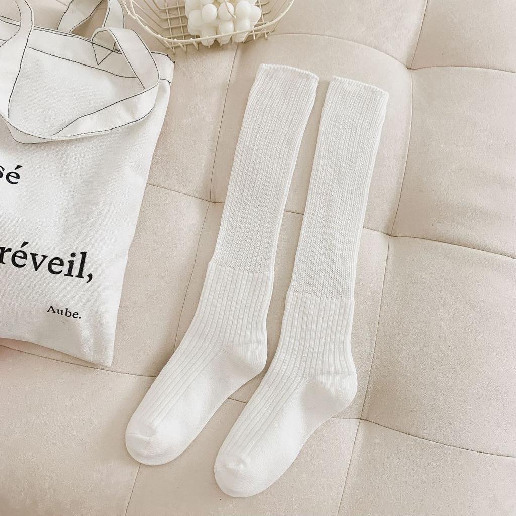 Stacked Socks, Solid Color, Thick Line Calf Socks, Summer Thin Ice Socks, Mary Jane Mid-Leg Socks, White Cotton