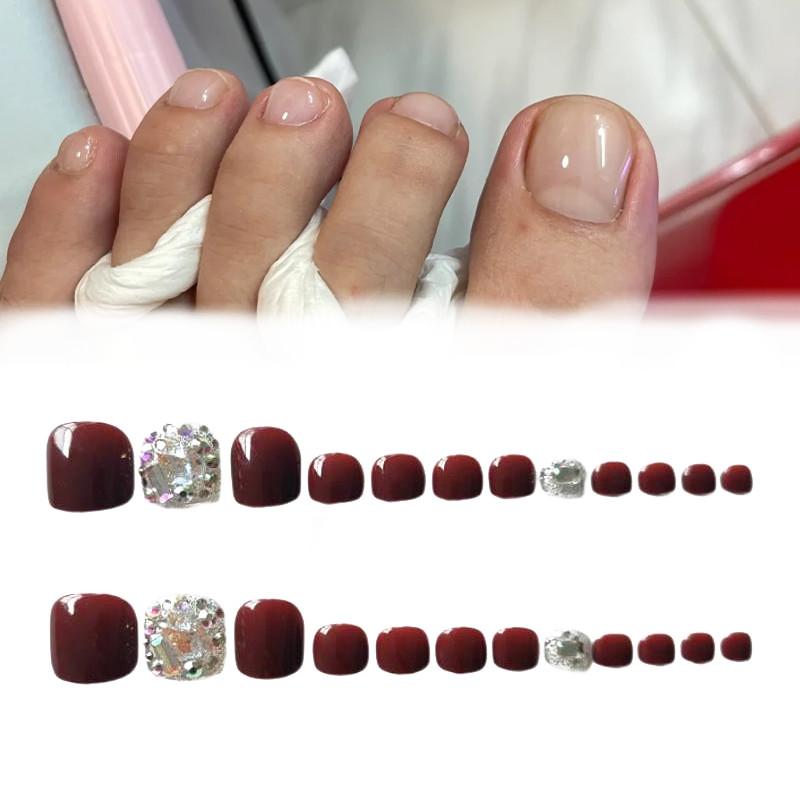 J-12 Cherry Diamond Removable Wearable Toe Nail Art Stickers Handmade Gel Toe Nail Tips For Women