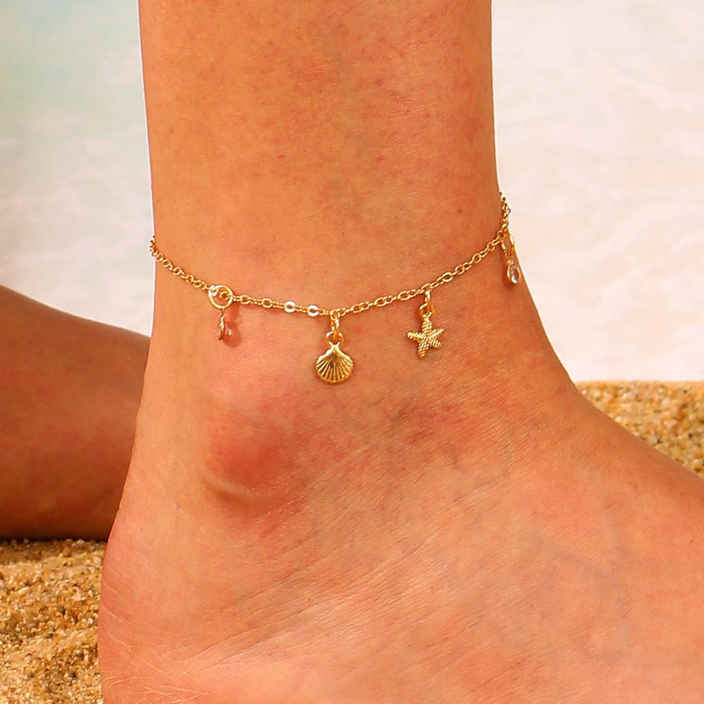 Bohemian Beach Anklet Set, Multi-Layer Beaded & Shell Charm Ankle Bracelets with Starfish, Turtle, Tassel Details