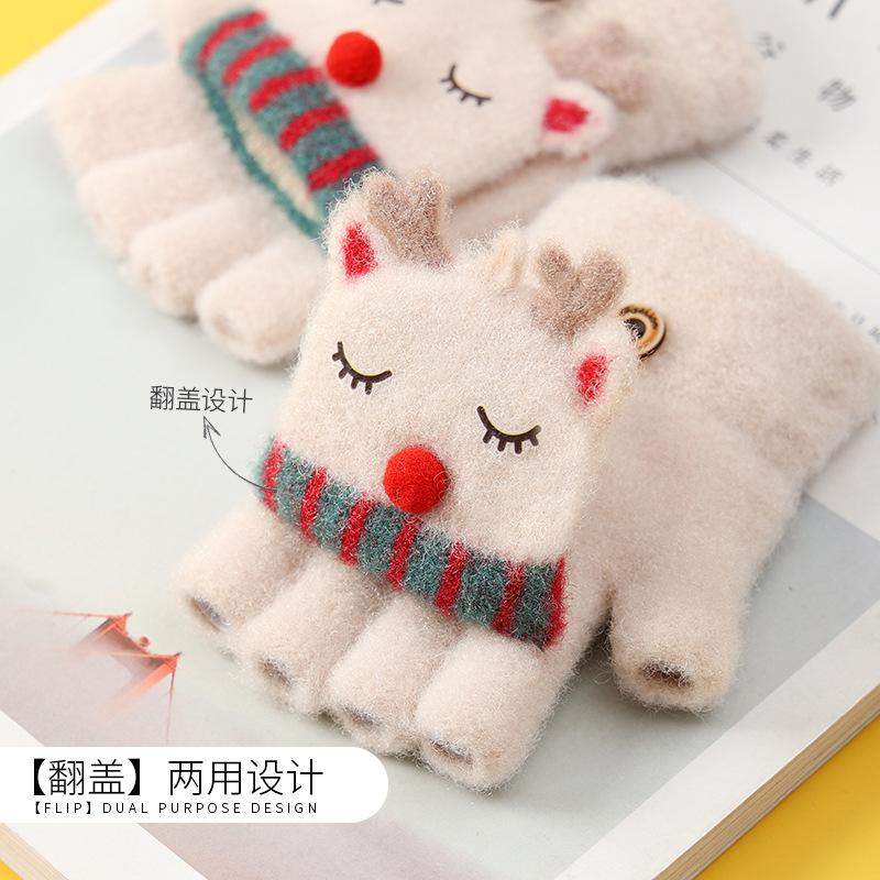 Xuehuaxius neue Kinder-Thermohandschuhe, niedliche Elch-Studenten-Strick-Cartoon-Klapp-Weihnachtshandschuhe im Großhandel