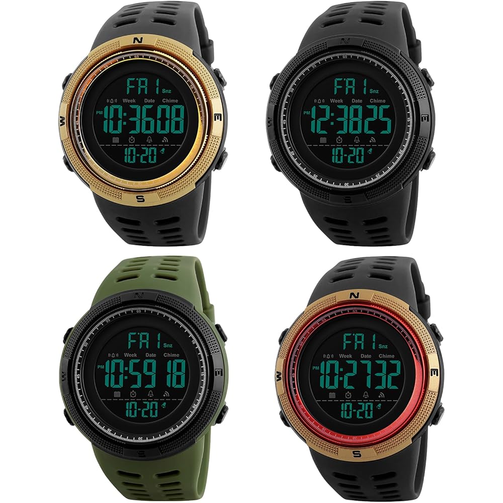 Outdoor Men's Digital Watch Silicone Waterproof Large Numbers Luminous Calendar Function Sports Style Black