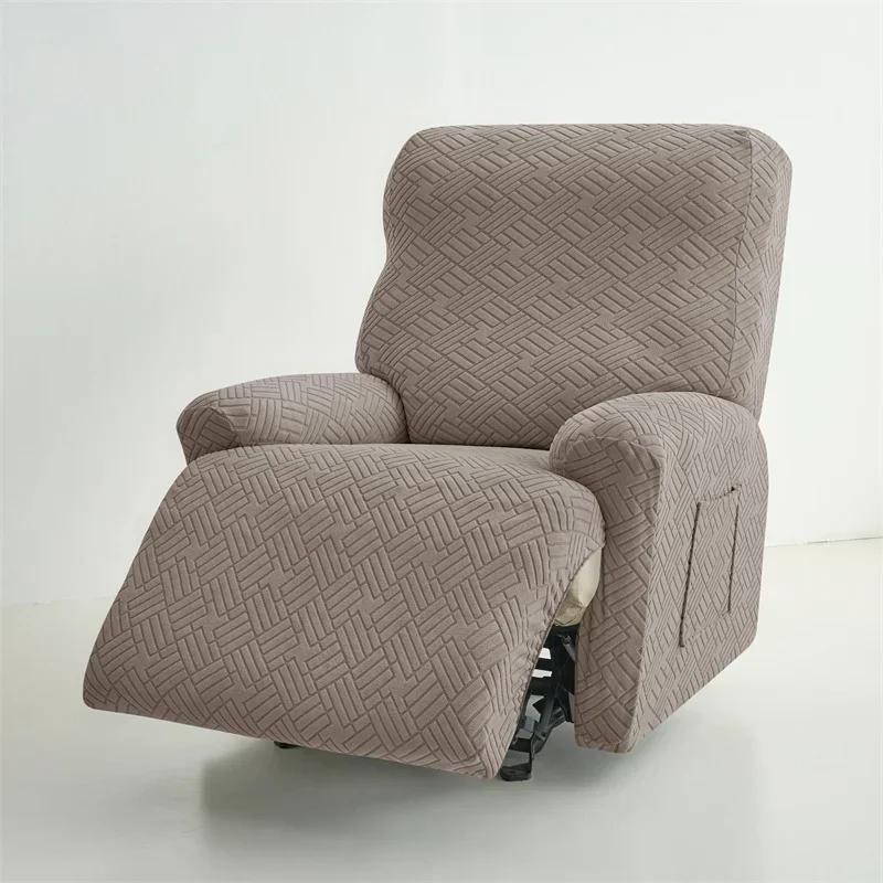 

1 Seater Jacquard Recliner Sofa Cover Stretch Split Armchair Slipcover For Living Room Couch Protector With Storage Pocket