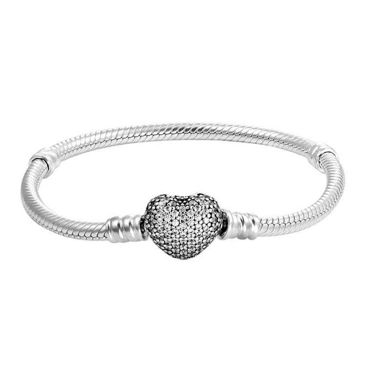 Pandora Moments Sparkling Heart And Snake Chain Bracelet Women bracelet Silver 590727CZ Box,17