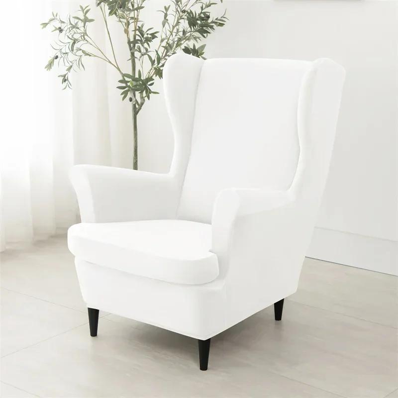 Velvet Wing Chair Cover Stretch Wingback Armchair Sofa Covers With Seat Cushion Cover Solid Sofa Slipcovers Kingback Sofa Covers