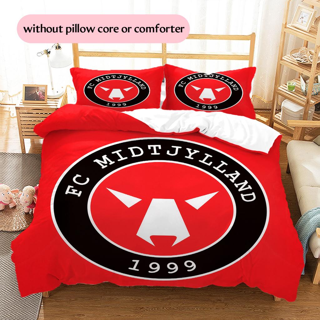 FC Midtjylland Pattern Bedding Quilt Set Home Decoration Gift (1 * Duvet Cover + 2 * Pillowcase Without Core)