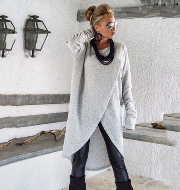 2021 Women's Loose Plus Size Round Neck Irregular Hem Autumn Dress