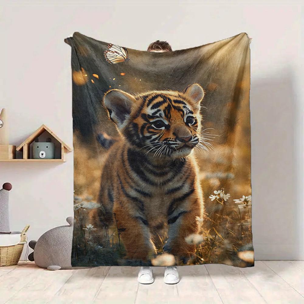 1pc Tiger Butterfly Garden Blanket Warm, Cozy, And Soft, Suitable for Sofas, Beds, Cars, And Office Use.Perfect for Camping And Travel, Making It a Gr