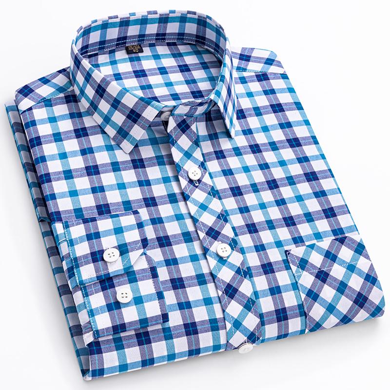 Spring Summer Thin Men's Shirt Long-Sleeved Cotton Plaid Shirt Formal Fashion Soft Breathable Classic Basic Casual  Shirts
