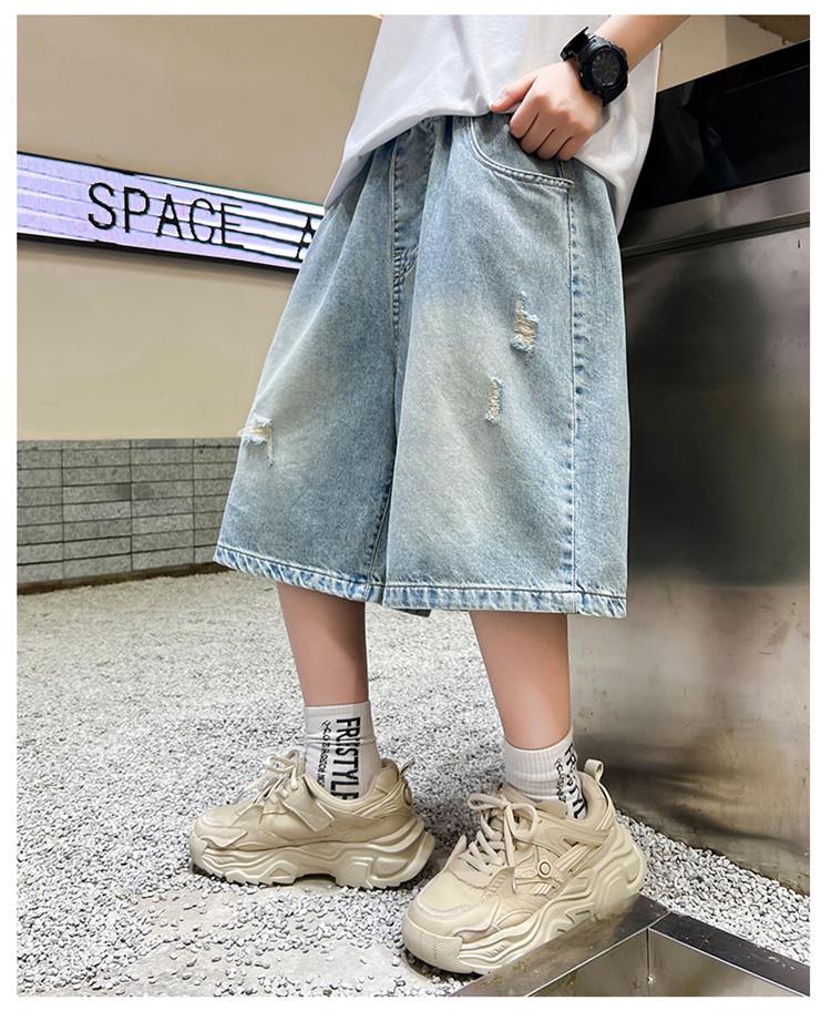 Boys' shorts summer clothes 2026 new item, mid size boys' summer denim cropped pants, boys' versatile pants