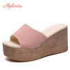 Aphixta Platform Wedges Shoes Women Slippers Women Luxury Open Peep Toes Summer Shoes Black Slippers Women Slides Wedge Sandals