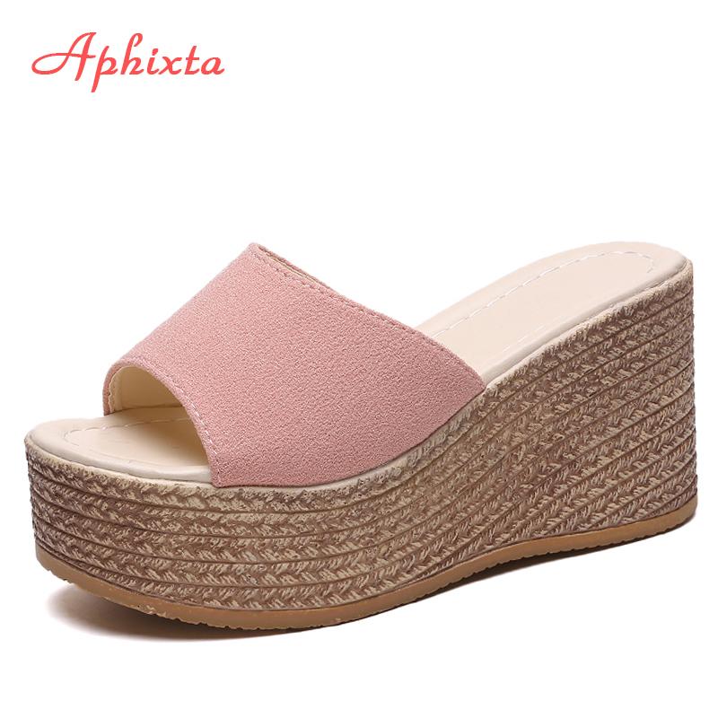 Aphixta Platform Wedges Shoes Women Slippers Women Luxury Open Peep Toes Summer Shoes Black Slippers Women Slides Wedge Sandals