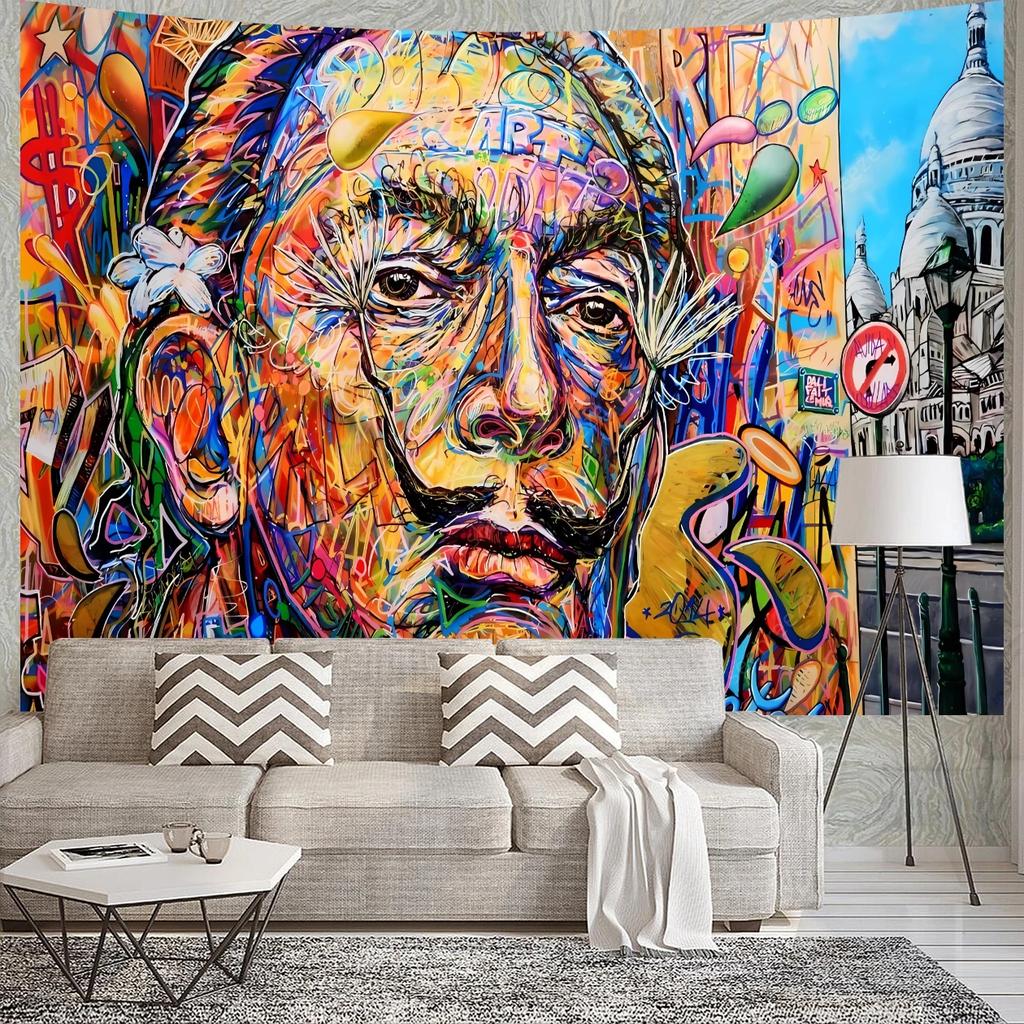 Vibrant Graffiti Portrait Tapestry Colorful Urban ArtModern Street CultureUnique Wall Art for Bedroom  Street Art Lover Gift
